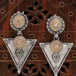 KARATCART Silver Plated Stone Studded Tribal Oxidised Drop Earrings-image-96