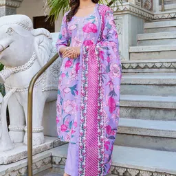 Moda Rapido Women Floral Printed Regular Kurta with Trousers & With Dupatta-picture-43