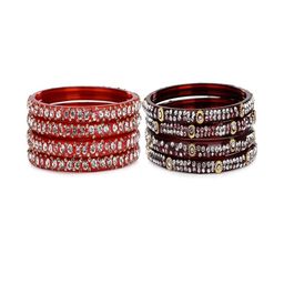 SOMIL Set Of 8 Red Alloy Artificial Stones and Beads Antique Bangles-image-80