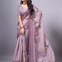 Sanwariya Silk Floral Printed Zari Organza Block Print Saree-image-64