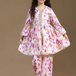 Sangria PrintedV Neck Kurta With Trouser & Dupatta Set-picture-52