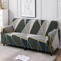 HOKIPO Teal & Grey Printed 4 Seater Sofa Cover With Arms-image-86
