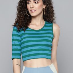 SASSAFRAS Blue & Green Striped One Sleeved Crop Top-picture-34