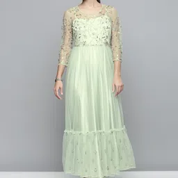 Kvsfab Green Floral Net Maxi Dress-picture-14