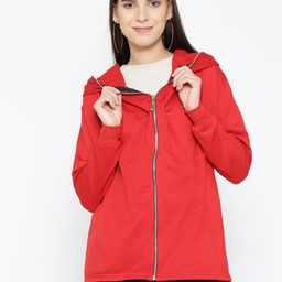 Belle Fille Women Red Solid Hooded Sweatshirt-image-72