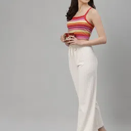 NEUDIS Women White Solid Ribbed Lounge Pant-image-93