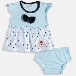BABYMAX Infants Striped Flutter Sleeve Applique Pure Cotton Fit & Flare Dress-image-93