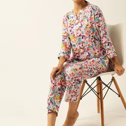 ETC Women Pink & Blue Pure Cotton Printed Pyjama Set-image-0