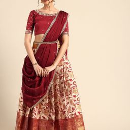 Fabcartz Embroidered Sequinned Semi-Stitched Lehenga & Unstitched Blouse With Dupatta-picture-29