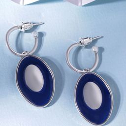 Rubans Rhodium-Plated Oval Enamelled Hoop Earrings-5