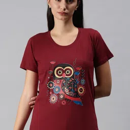 BRATMA Women Maroon & Black Printed T-shirt-picture-31