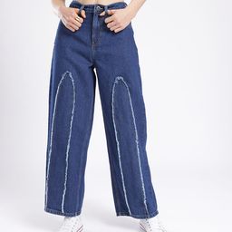 glitchez Women Retro Nostalgia 90's Baggy Fit Patch Work High-Rise Light Fade Jeans-image-25