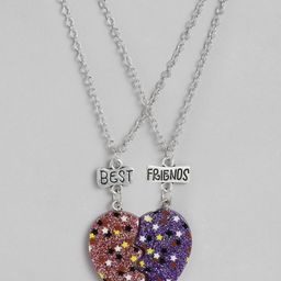 EL REGALO Set of 2 Orange & Purple Heart Shaped Best Friends Glitter Link Necklace-15