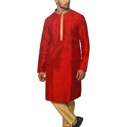 House of Aqss Men Regular Dupion Silk Kurta with Trousers-picture-6