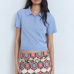 MANGO Women Polo Collar Crop T-shirt-image-46
