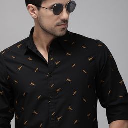 Roadster Men Black & Orange Regular Fit Printed Casual Sustainable Shirt-image-37