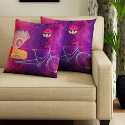 HOUZZCODE Purple Set of 2 Printed Square Cushion Covers-17