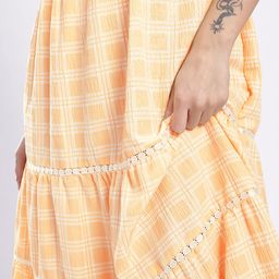 Stylecast X Hersheinbox Shoulder Tie-Ups Crushed Checked Gathers Tiered Maxi Dress image 3
