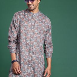 Sangria Men Floral Printed Regular Kurta with Trousers-7
