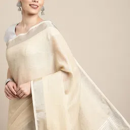 SANGAM PRINTS Beige Linen Blend Saree-50