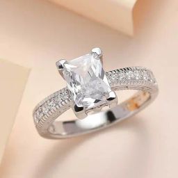 925 Silver Octagon AAA Grade American Diamond Engagement Ring for Women & Girls-image-55