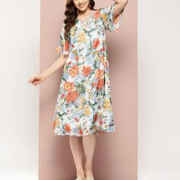 Qurvii Multicolor Floral Print Midi Dress-picture-21