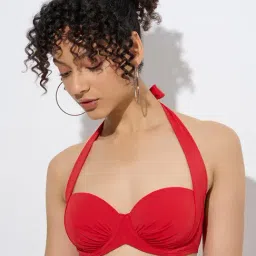 Wunderlove Swimwear by Westside Red Halter-Neck Balconette Bra-image-2