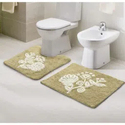 Saral Home Beige Microfiber Floral Bath Mat Set of - 2-image-31