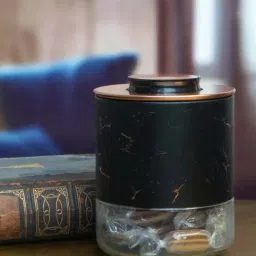 White Gold Black & Transparent Glass Storage Jar - Set of 1-40