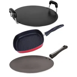 Nirlon Non-Stick Red Aluminium Tawa & Grill Pan Combo Kitchenware Set of 3 Piece -(2.6mm)-6