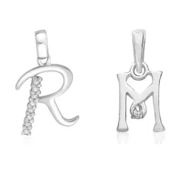 Taraash 92.5 Sterling Silver 'R' & 'M' Initial Letter Couple Pendants-image-96