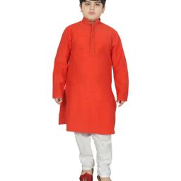 SG Yuvraj Kids Orange Regular Fit Kurta Set-image-25