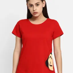 Clovia Red Printed T-Shirt-image-10