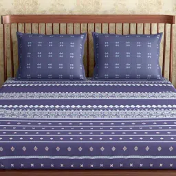 Petal Home Hooghly Motif Navy Blue 300 TC Cotton King Size Bed Sheet with 2 Pillow Covers-picture-15