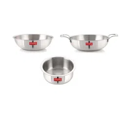 HAZEL Silver Stainless Steel Induction Bottom Cookware Set (1 Tasla, 1 kadai & 1 Tope)-37