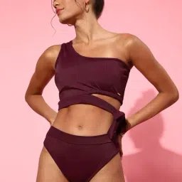Da Intimo Maroon One Shoulder Bralette Brief Set-image-32