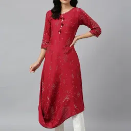 W Maroon Printed A Line Kurta-image-8