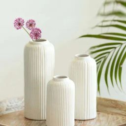 ExclusiveLane White Ceramic Zen Decorative Vases - Set of 3-14
