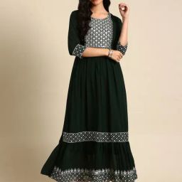 SHOWOFF Green Embroidered Anarkali Kurta-image-62