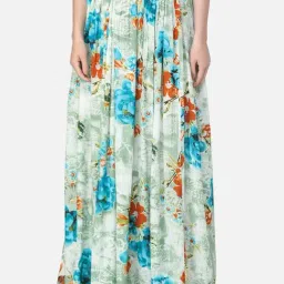 Cation Green Floral Pattern Maxi Skirt-image-64