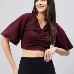 Marie Claire Maroon Flared Crop Top-image-70