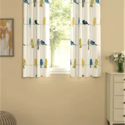 Urban Space Beige & Blue Cotton 5 Ft. Window Curtain With Stianless Steel Rings - Set of 2-81