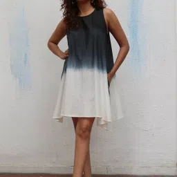 Chidiyaa Daydreaming In Monochrome Oreo Truffle Handblock Printed Cotton Dress image 1