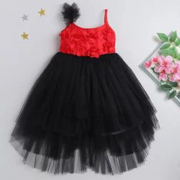 Many Frocks Kids Red & Black Applique Dress-image-27
