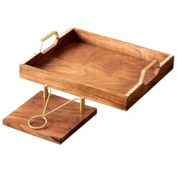 Nestroots Brown Wood Serving Tray and Napkin Holder Set image 2