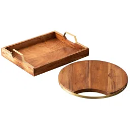 Nestroots Brown Teak Wood Serving Tray & Platter Set image 2