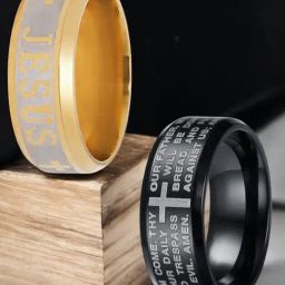 OOMPH Combo of 2 Black & Gold Stainless Steel Ring for Men-1
