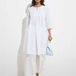 Utsa by Westside White Mirror-Detailed A-Line Cotton Kurta-31