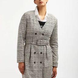CALVIN KLEIN JEANS White Bodycon Polyester V-Neck Double-Breasted Coat-picture-41