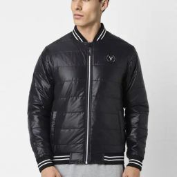 Van Heusen Black Cotton Regular Fit Quilted Bomber Jacket-image-21